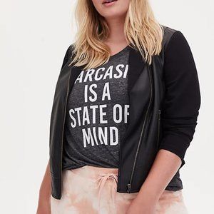 TORRID faux leather and ponte moto jacket